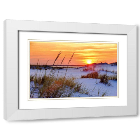 Seashore Sunset White Modern Wood Framed Art Print with Double Matting by Jones, Mike