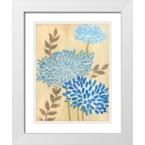 Blue Blooms I White Modern Wood Framed Art Print with Double Matting by MAJA