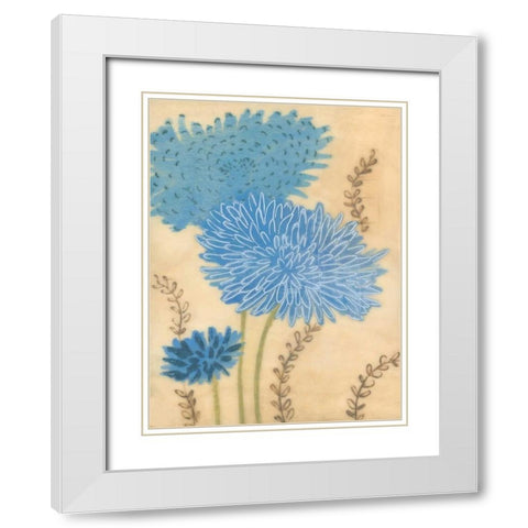 Blue Blooms II White Modern Wood Framed Art Print with Double Matting by MAJA