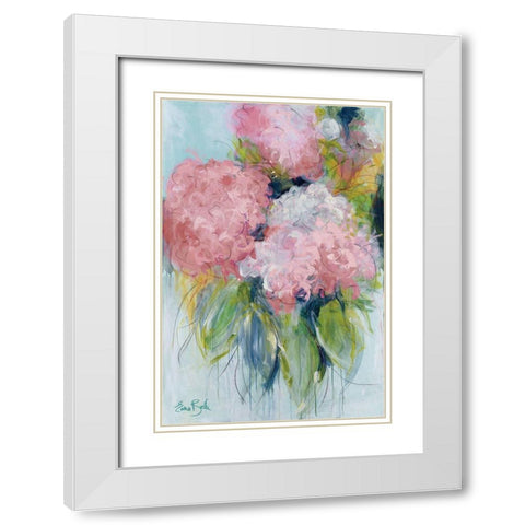 Pink Hydrangeas White Modern Wood Framed Art Print with Double Matting by Bell, Emma
