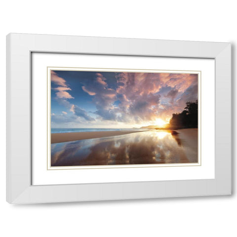 Secret Beach Sunrise White Modern Wood Framed Art Print with Double Matting by Frates, Dennis