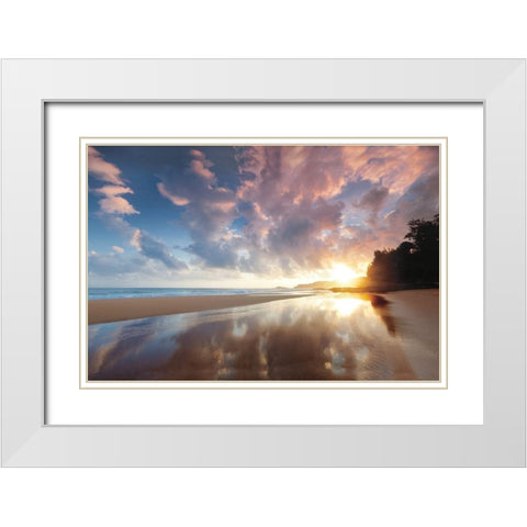 Secret Beach Sunrise White Modern Wood Framed Art Print with Double Matting by Frates, Dennis