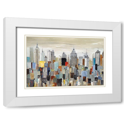 New York Skyline White Modern Wood Framed Art Print with Double Matting by Kadmiri, Aziz