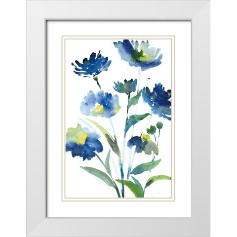 Blue Bliss I White Modern Wood Framed Art Print with Double Matting by Meyers, Rebecca