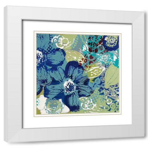 Garden Blues II White Modern Wood Framed Art Print with Double Matting by Bernsen, Leslie
