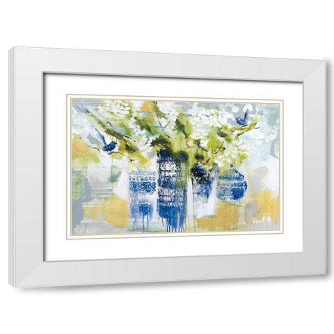 Blue Wrens White Modern Wood Framed Art Print with Double Matting by Jones, A.