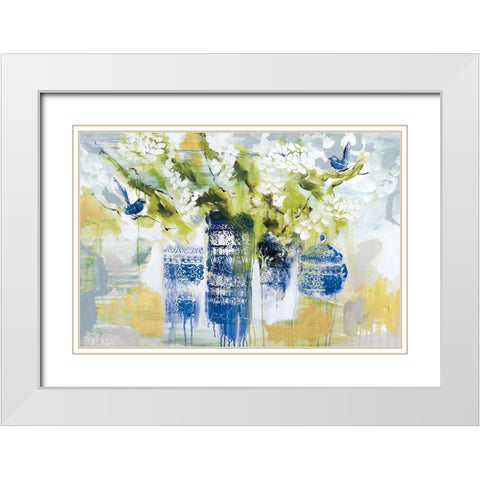 Blue Wrens White Modern Wood Framed Art Print with Double Matting by Jones, A.