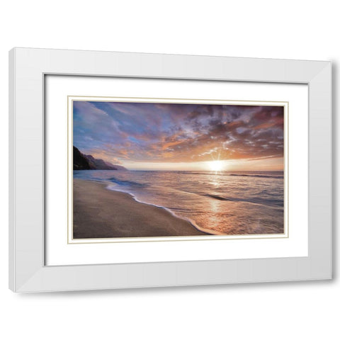 Kee Beach Sunset White Modern Wood Framed Art Print with Double Matting by Frates, Dennis