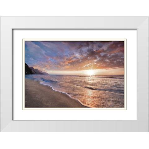 Kee Beach Sunset White Modern Wood Framed Art Print with Double Matting by Frates, Dennis