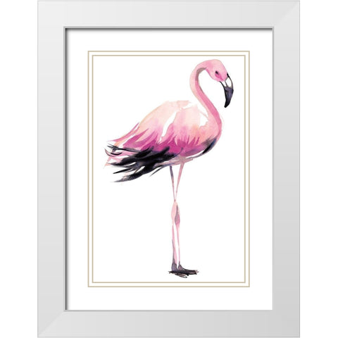 Flamingo White Modern Wood Framed Art Print with Double Matting by Billinghurst, Marina