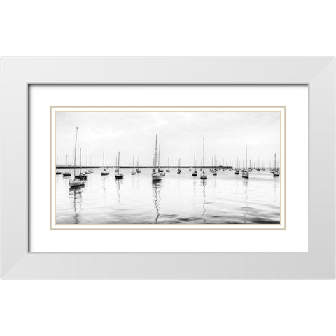 Anchored Sails White Modern Wood Framed Art Print with Double Matting by Frank, Assaf