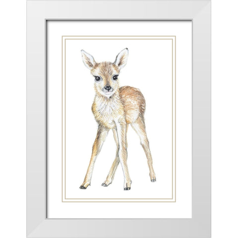 Baby Deer White Modern Wood Framed Art Print with Double Matting by Markelova, Elena