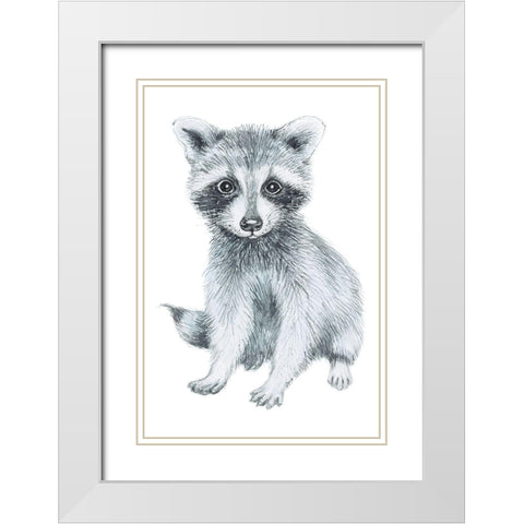 Baby Raccoon White Modern Wood Framed Art Print with Double Matting by Markelova, Elena