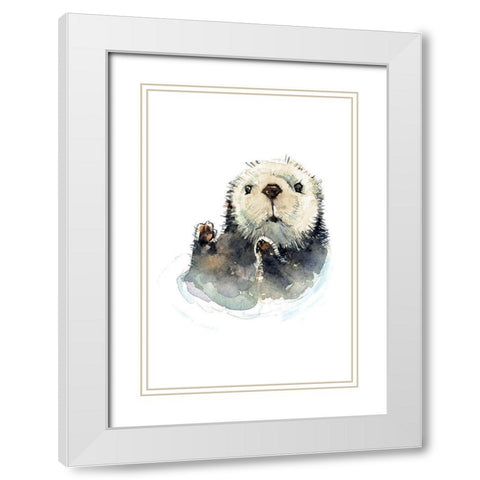 Baby Otter White Modern Wood Framed Art Print with Double Matting by Markelova, Elena
