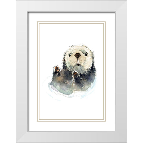 Baby Otter White Modern Wood Framed Art Print with Double Matting by Markelova, Elena