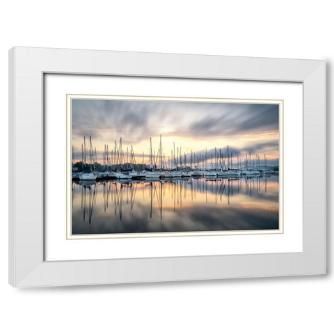 Sailors Sunrise White Modern Wood Framed Art Print with Double Matting by Burt, D.