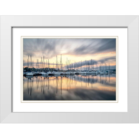 Sailors Sunrise White Modern Wood Framed Art Print with Double Matting by Burt, D.