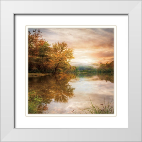 Fallen Leaves White Modern Wood Framed Art Print with Double Matting by Celebrate Life Gallery