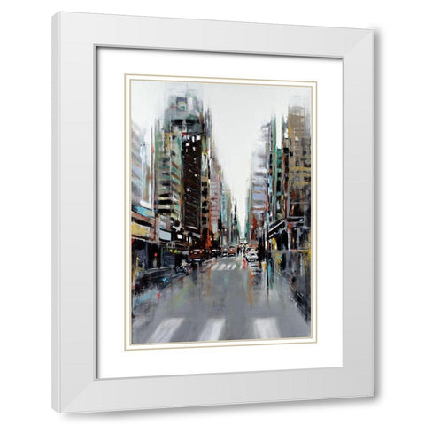 Bustling City White Modern Wood Framed Art Print with Double Matting by Kadmiri, Aziz