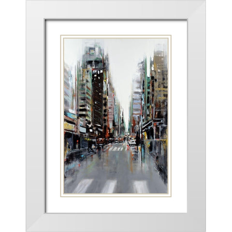 Bustling City White Modern Wood Framed Art Print with Double Matting by Kadmiri, Aziz