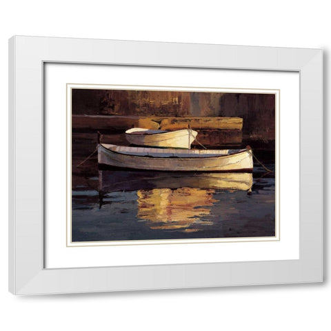 Barcas al Atardecer White Modern Wood Framed Art Print with Double Matting by Romeu, Poch