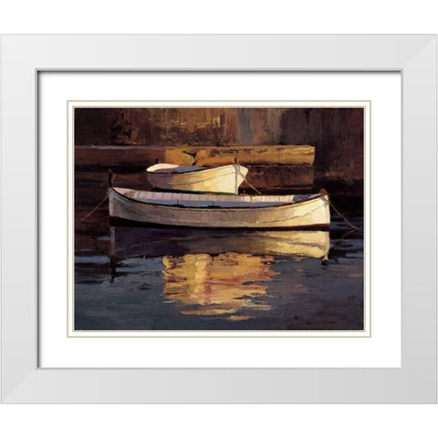 Barcas al Atardecer White Modern Wood Framed Art Print with Double Matting by Romeu, Poch