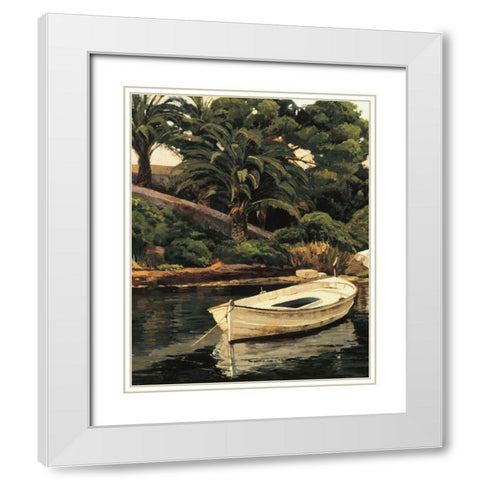Barca y Palmeras White Modern Wood Framed Art Print with Double Matting by Romeu, Poch