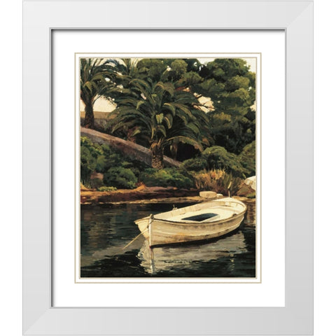 Barca y Palmeras White Modern Wood Framed Art Print with Double Matting by Romeu, Poch