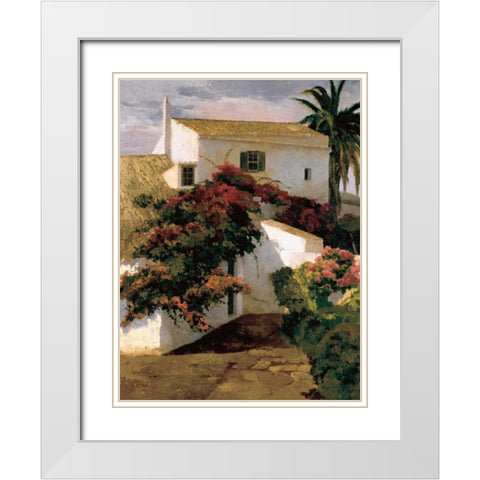 Courtyard Blossoms White Modern Wood Framed Art Print with Double Matting by Romeu, Poch