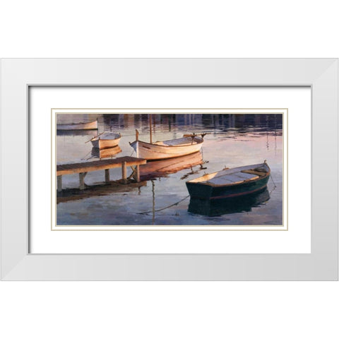 Barques al Port White Modern Wood Framed Art Print with Double Matting by Romeu, Poch
