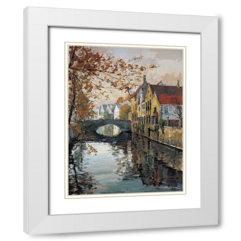 Brugge Reflections White Modern Wood Framed Art Print with Double Matting by Schaar, Robert