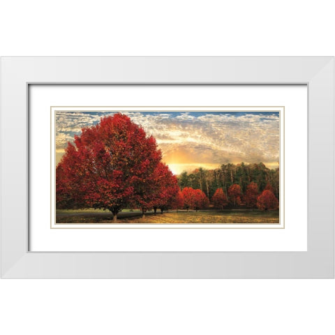 Crimson Trees White Modern Wood Framed Art Print with Double Matting by Celebrate Life Gallery
