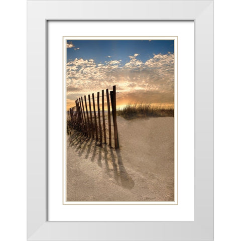 Dune Fence at Sunrise White Modern Wood Framed Art Print with Double Matting by Celebrate Life Gallery