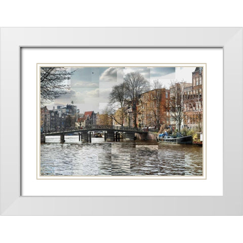 Zwanenburgwal Canal White Modern Wood Framed Art Print with Double Matting by Ventosa, Pep
