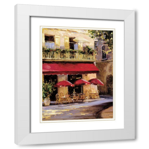 Three Red Umbrellas White Modern Wood Framed Art Print with Double Matting by Wicks, Keith