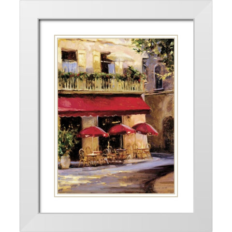 Three Red Umbrellas White Modern Wood Framed Art Print with Double Matting by Wicks, Keith