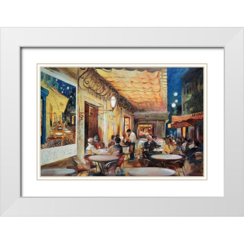 Cafe Van Gogh White Modern Wood Framed Art Print with Double Matting by Zielinska, Maria