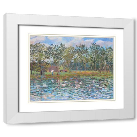 Nimrod Boys Camp Pond White Modern Wood Framed Art Print with Double Matting by Bajility, Andra