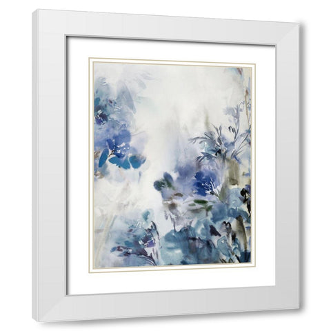 Blue Flowers I  White Modern Wood Framed Art Print with Double Matting by Aria K