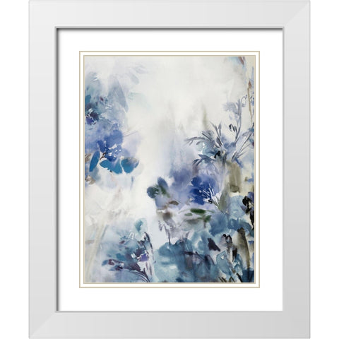 Blue Flowers I  White Modern Wood Framed Art Print with Double Matting by Aria K