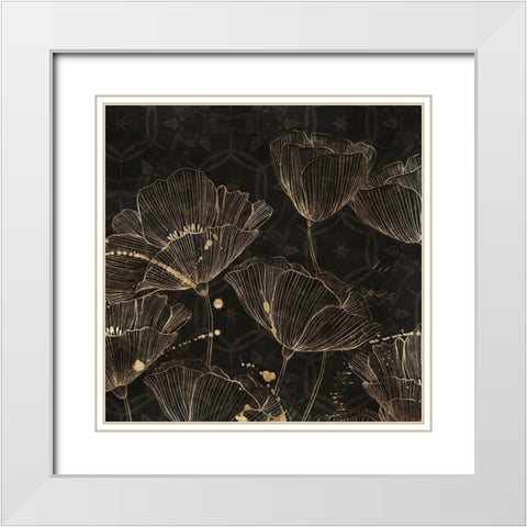 Midnight Blossoms I  White Modern Wood Framed Art Print with Double Matting by Aria K