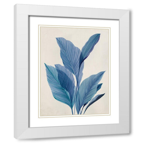 Blue Palm Leaves I  White Modern Wood Framed Art Print with Double Matting by Aria K