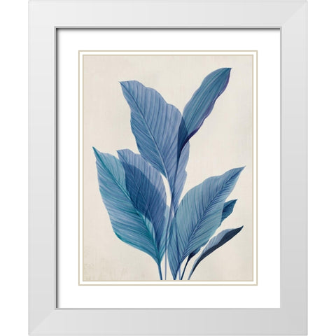 Blue Palm Leaves I  White Modern Wood Framed Art Print with Double Matting by Aria K