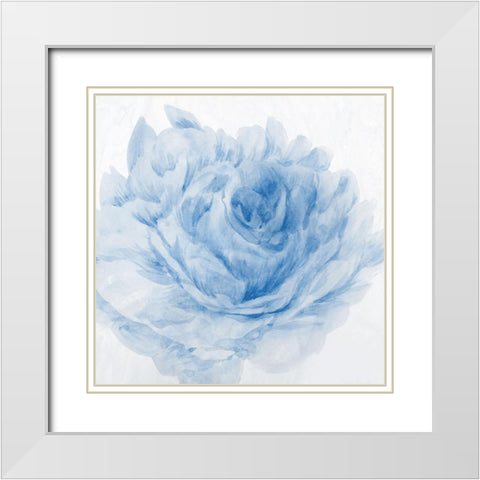Peony Blue I  White Modern Wood Framed Art Print with Double Matting by Aria K