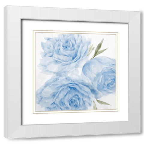 Peony Blue II White Modern Wood Framed Art Print with Double Matting by Aria K