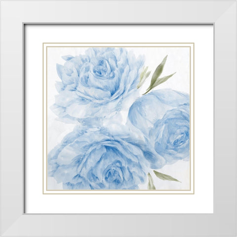 Peony Blue II White Modern Wood Framed Art Print with Double Matting by Aria K