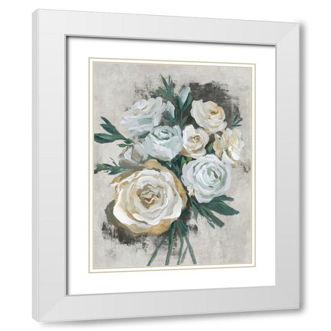 White Bouquet of Florals I White Modern Wood Framed Art Print with Double Matting by Aria K