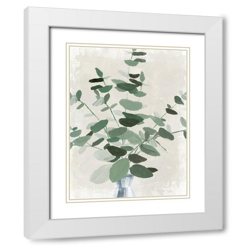 Green Leaves Vase II White Modern Wood Framed Art Print with Double Matting by Aria K