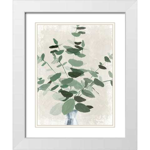 Green Leaves Vase II White Modern Wood Framed Art Print with Double Matting by Aria K