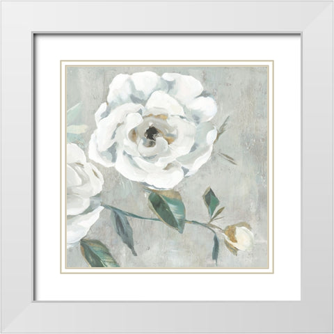 White Floral I White Modern Wood Framed Art Print with Double Matting by Aria K